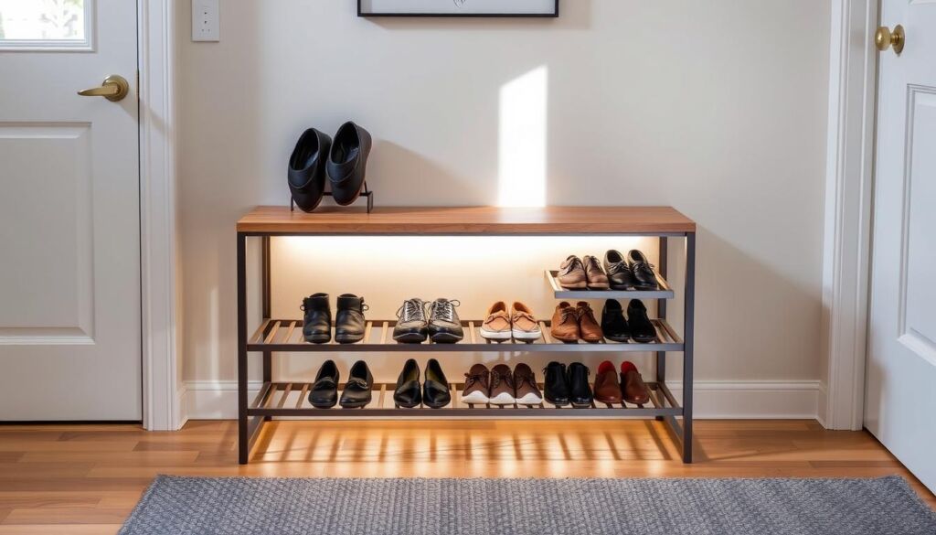 shoe rack and bench combo storage solution