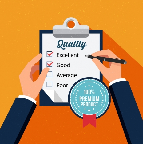 quality check banner checklist writing hands stamp icons 36229